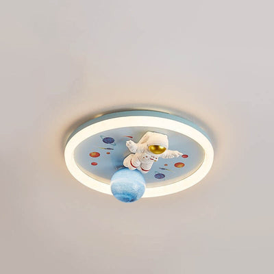 Childlike Cartoon Resin Astronaut Round Acrylic LED Flush Mount Ceiling Light