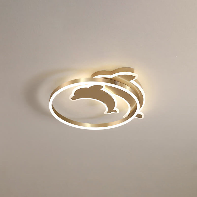 Modern Creative Golden Dolphin Iron LED Flush Mount Ceiling Light