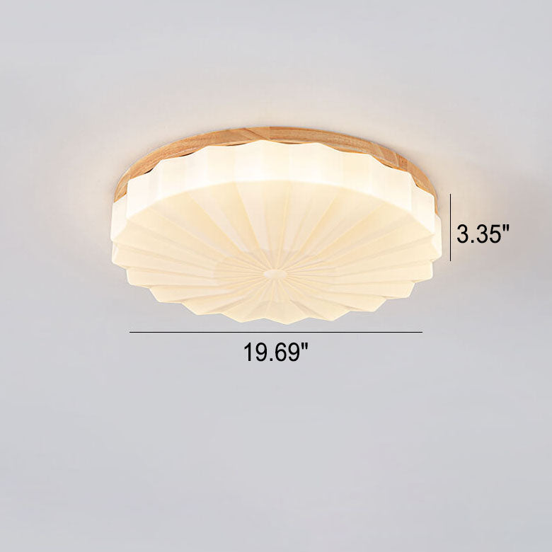 Japanese Minimalist Round Wood Acrylic LED Flush Mount Lighting