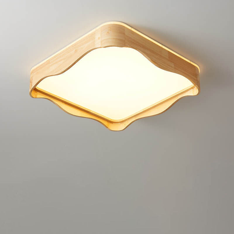 Japanische LED-Unterputz-Deckenleuchte mit quadratischem Ripple-Design aus Holz 