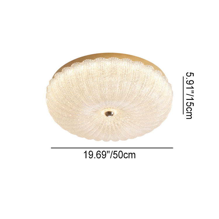 Modern Luxury Stainless Steel Glass Copper Round LED Semi-Flush Mount Ceiling Light