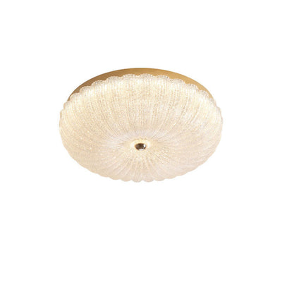 Modern Luxury Stainless Steel Glass Copper Round LED Semi-Flush Mount Ceiling Light