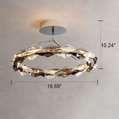 Modern Minimalist Light Luxury Round Hardware Crystal LED Semi-Flush Mount Light