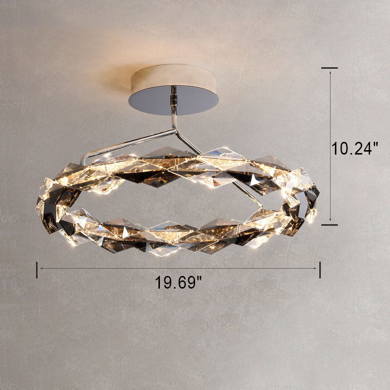 Modern Minimalist Light Luxury Round Hardware Crystal LED Semi-Flush Mount Light