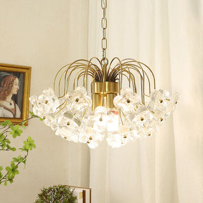 Vintage Four Leaf Flower Ice Glass  3/4 Light Chandelier