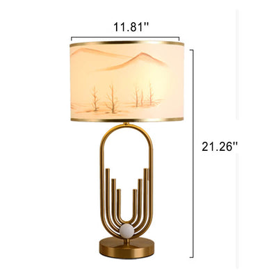 European Fabric Metal Ring Base 1-Light Table Lamp