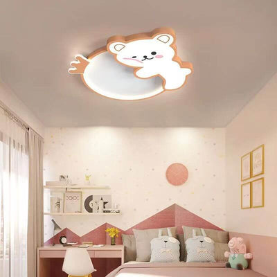 Modern Cute Children's Bear Iron Acrylic Eye Protection LED Flush Mount Ceiling Light