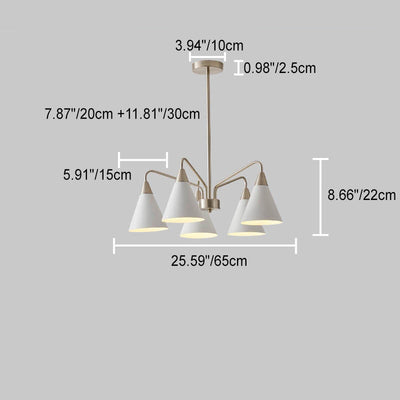 Nordic Minimalist Cone Shade Sand Nickel Branch Iron 3/5 Light Chandelier