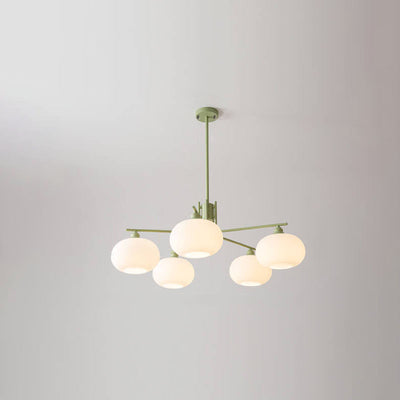 Nordic Minimalist Glass Round Shade Green Hardware 3/5/8 Light Chandelier