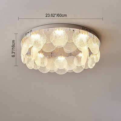 Contemporary Luxury Stainless Steel Frame Water Grain Glass Round Sheet 8-Light Flush Mount Ceiling Light For Living Room