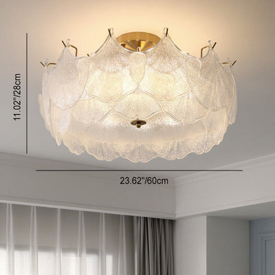 Traditional French Ginkgo Leaf Hardware Glass 5/8 Light Semi-Flush Mount Ceiling Light For Living Room