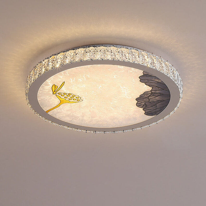 Modern Luxury Enamel Crystal Round LED Flush Mount Ceiling Light