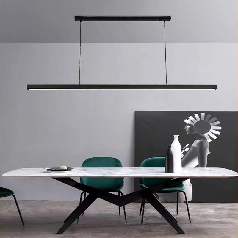 Modern Minimalist Walnut Aluminum Straight Line LED Island Light Chandelier For Dining Room