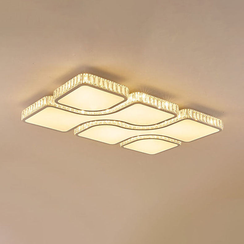Contemporary Luxury Rectangular PC Iron Crystal LED Flush Mount Light For Living Room &amp; Bedroom