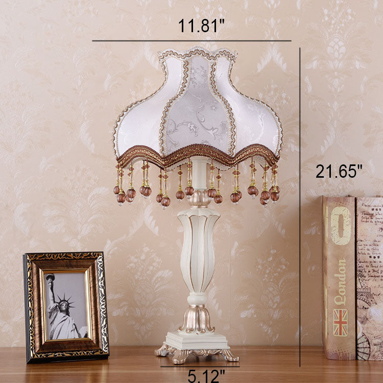 European Luxury Fabric Cone Tassel Resin 1-Light Table Lamp