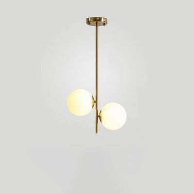 Lustre en verre et fer à deux lumières, boule ronde minimaliste créative nordique 