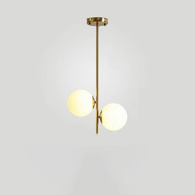 Lustre en verre et fer à deux lumières, boule ronde minimaliste créative nordique 