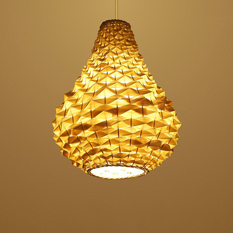 Traditional Chinese Rattan Weaving Pineapple 1-Light Pendant Light For Living Room