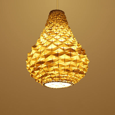 Lampe suspendue chinoise moderne à 1 lumière en forme d'ananas tissé en rotin 