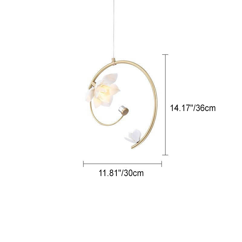 Chinesisches Retro-Keramik-Pendelleuchte mit Blumenverzierungen und Kupferbogen-LED 