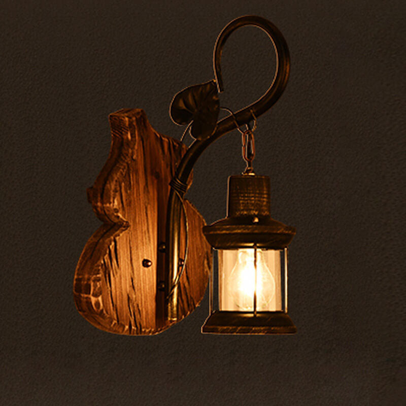 Contemporary Industrial Rubberwood Iron Glass Horse Lamp Iron 1-Light Wall Sconce Lamp For Living Room &amp; Bedroom