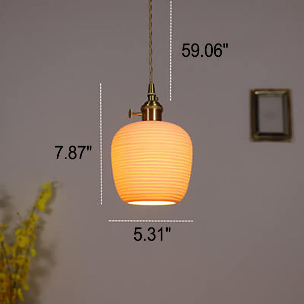 Nordische Japanische Keramik Messing Oval 1-Licht Pendelleuchte 