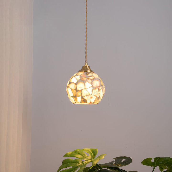 Suspension Luminaire Vintage Créatif Coquillage Rond à 1 Lumière 