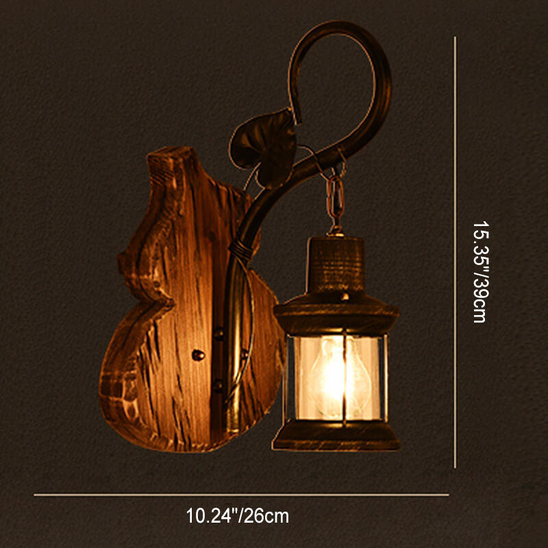 Contemporary Industrial Rubberwood Iron Glass Horse Lamp Iron 1-Light Wall Sconce Lamp For Living Room &amp; Bedroom
