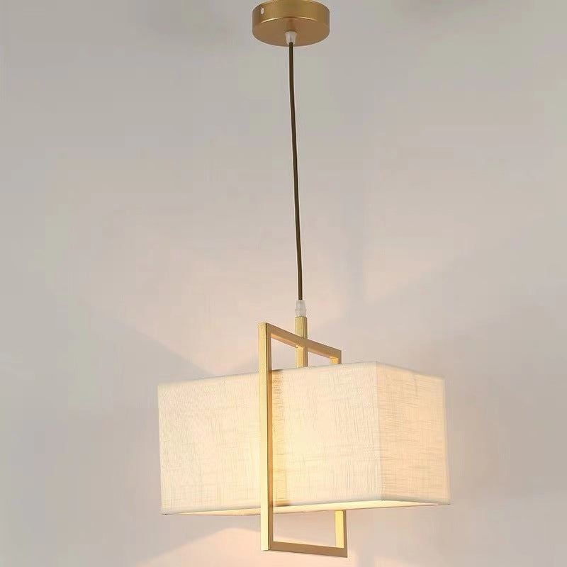 Modern Chinese Square Fabric Iron Frame 1-Light Pendant Light