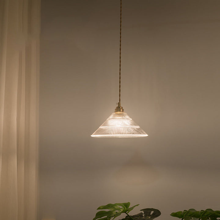 Traditional Vintage Clear Glass Flower Shape Brass 1-Light Pendant Light For Living Room