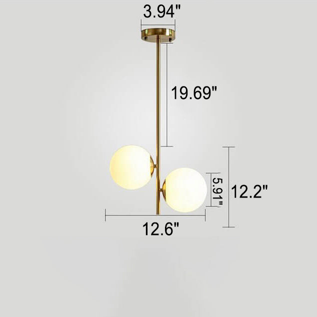 Lustre en verre et fer à deux lumières, boule ronde minimaliste créative nordique 