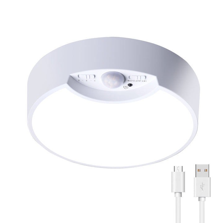 Modern Minimalist White Round ABS Motion Sensor LED Flush Mount Ceiling Light For Living Room