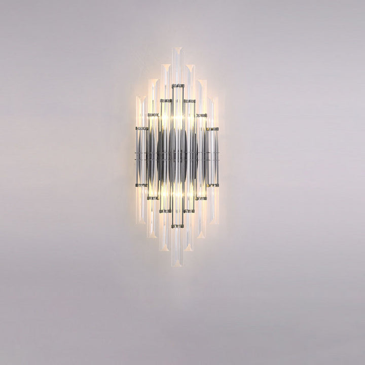 Modern Luxury Crystal Hardware Geometric Column Rechargeable 2-Light Wall Sconce Lamp For Living Room &amp; Bedroom