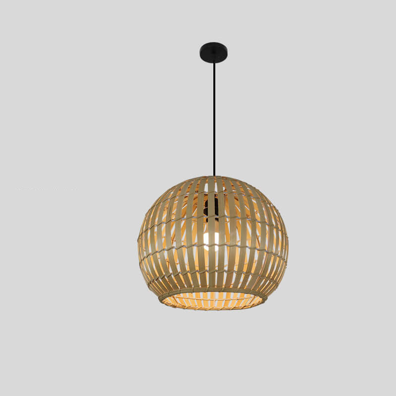Lampe suspendue moderne à 1 lumière en fer tissé en bambou 