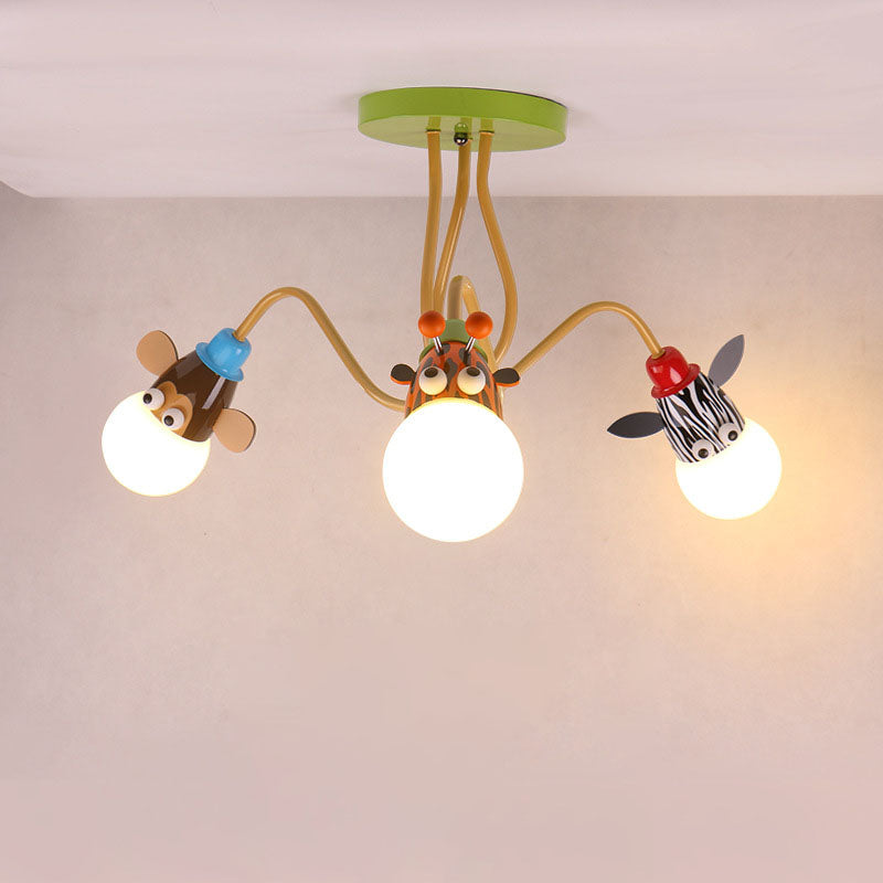 Zeitgenössische kreative Acryl-Cartoon-Tier-Hardware-Rahmen 3-Licht Kinder Deckenleuchte für Schlafzimmer 