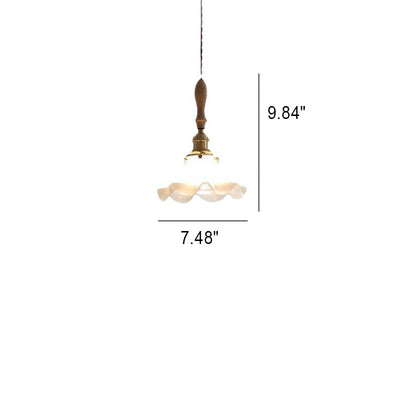 Japanese Vintage Glass Flower Petal Walnut 1-Light Pendant Light