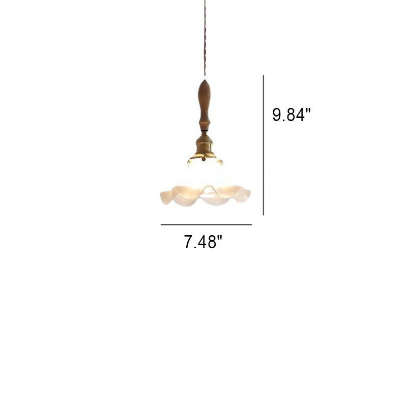 Japanese Vintage Glass Flower Petal Walnut 1-Light Pendant Light