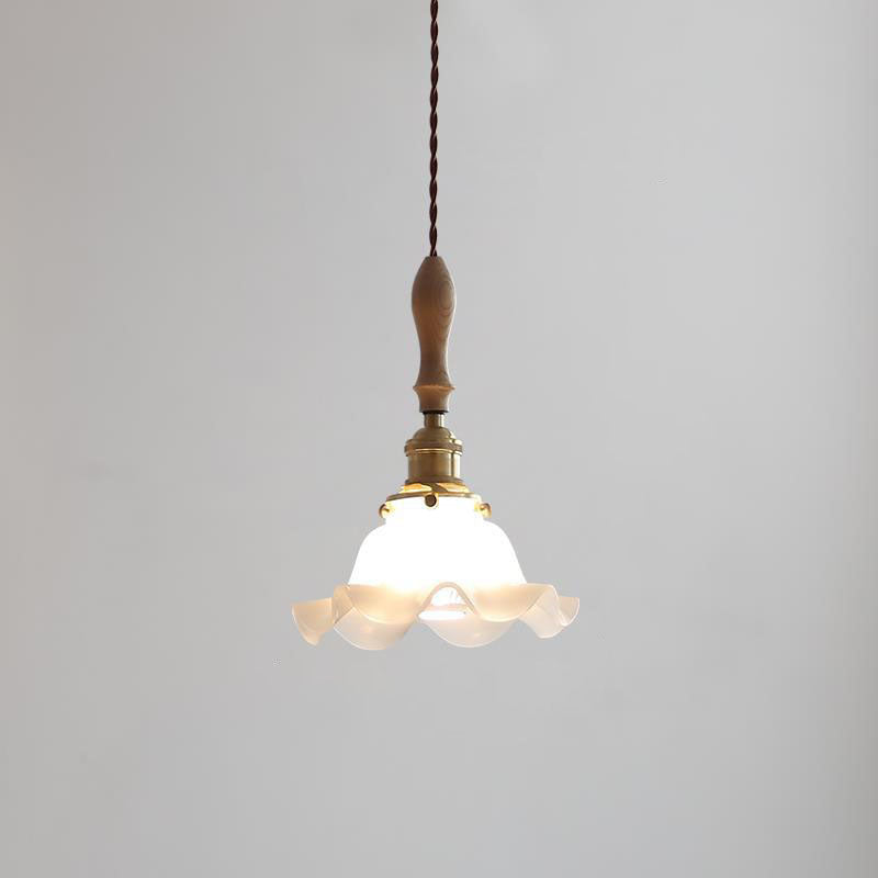 Moderne nordische Pendelleuchte mit Glas, Walnussholz und Blütenblatt-Design, 1-flammig, für Wohnzimmer &amp; Schlafzimmer 
