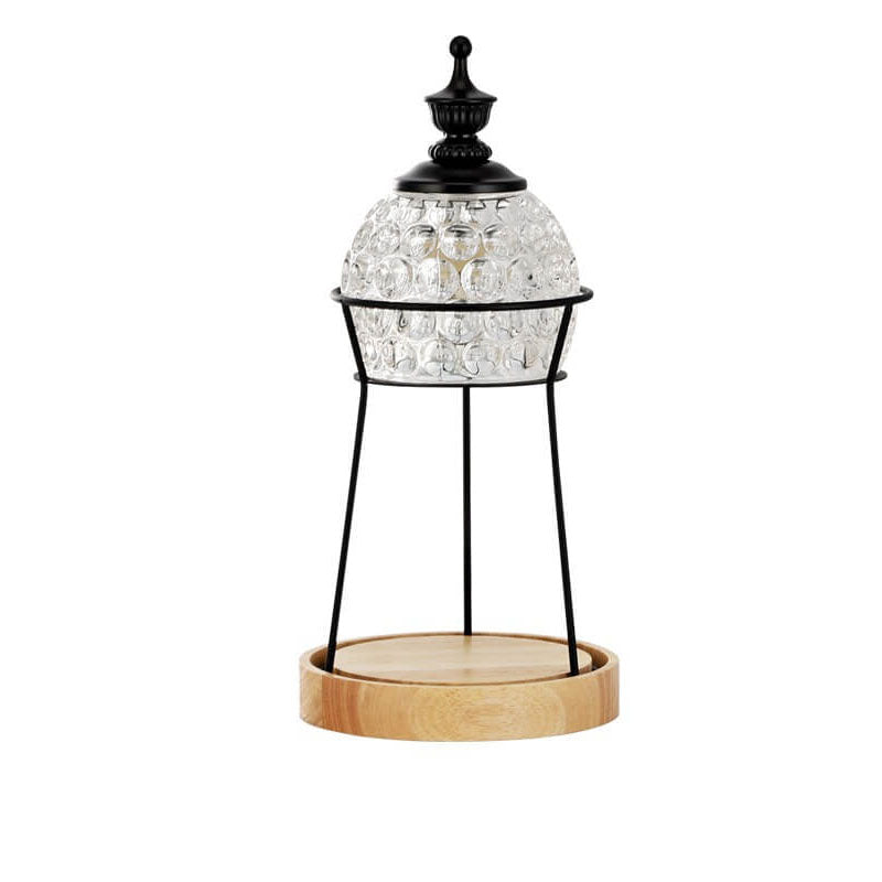 Lámpara de Mesa de Cera Derretida de 2 Luces con Pantalla de Cristal de Madera Europea 