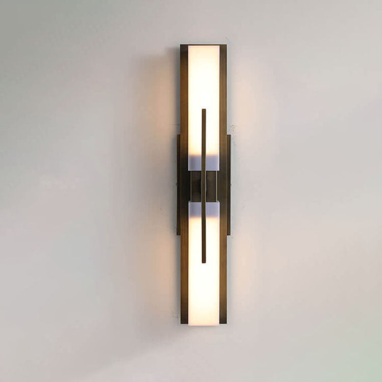 Chinese Retro Wrought Iron Frame Cuboid Acrylic LED Wall Sconce Lamp