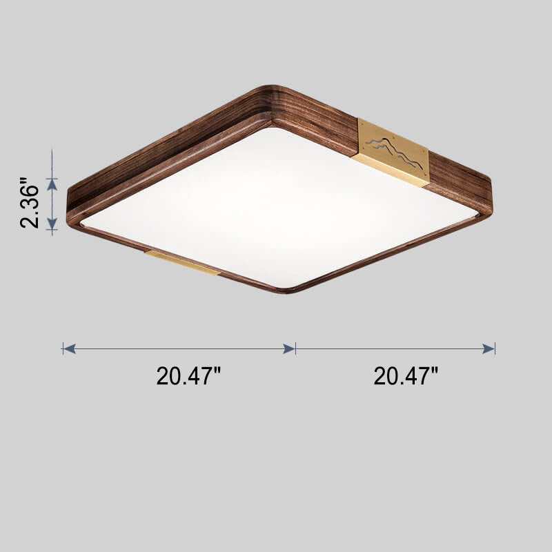 Moderne LED-Deckenleuchte mit runder quadratischer Geometrie aus massivem chinesischem Nussbaumholz 