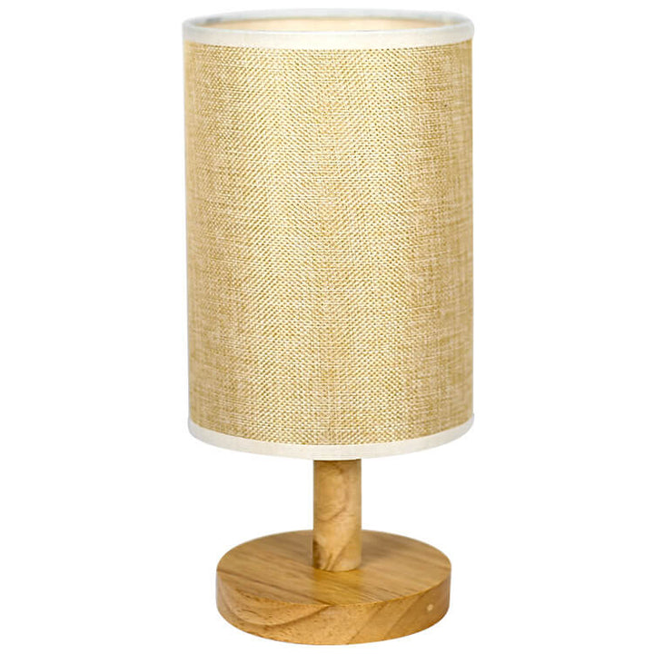Minimalist Minimalist Fabric Cylinder Wood Hardware Base LED Table Lamp for Living Room