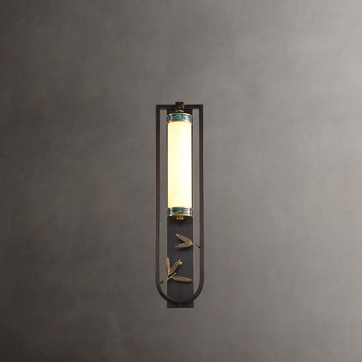 Moderne chinesische rechteckige Kupfer-Marmor-LED-Wandleuchte 