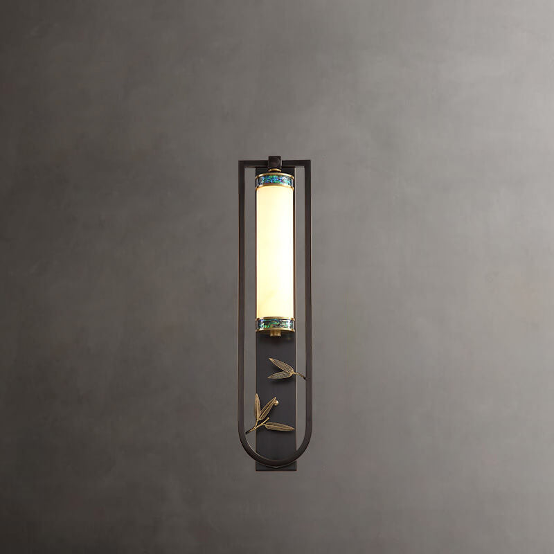 مصباح حائط LED مستطيل حديث من النحاس الصيني والرخام 