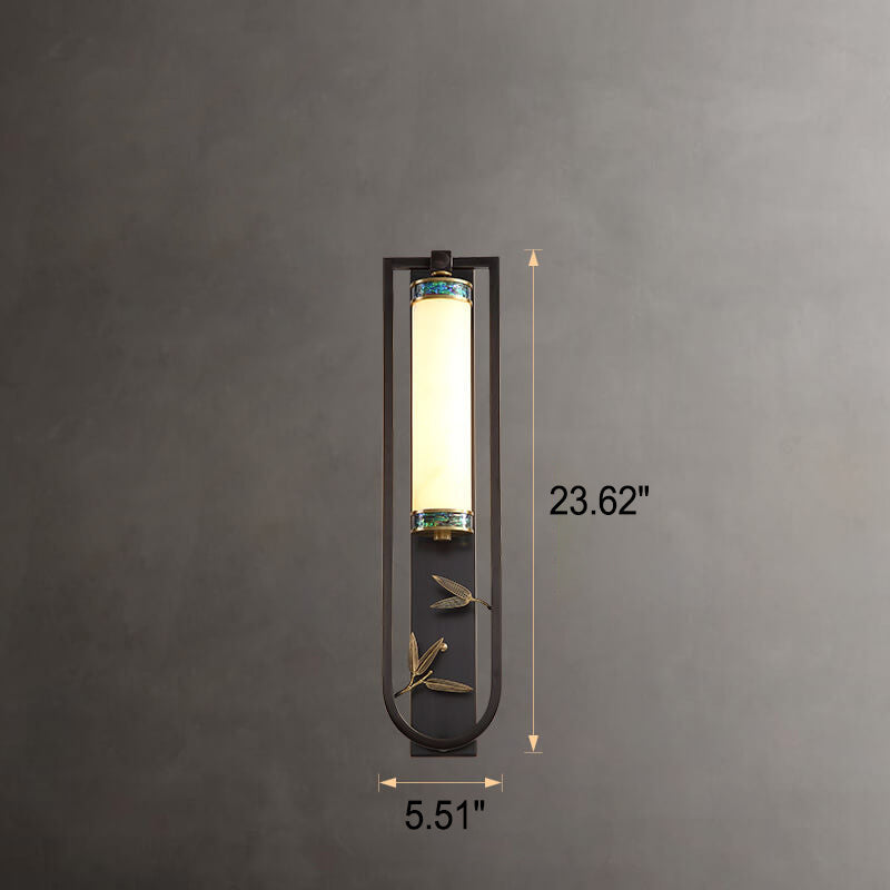 مصباح حائط LED مستطيل حديث من النحاس الصيني والرخام 