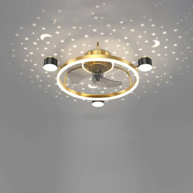 Modern Luxury Round Starry Sky Projection LED Flush Mount Ceiling Fan Light