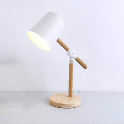 Macaron Creative Iron Cylinder Wooden Base 1-Light Table Lamp