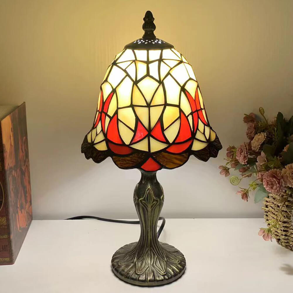 Tiffany Einfache Blumenbecher-Legierung Buntglas 1-Licht Tischlampe 