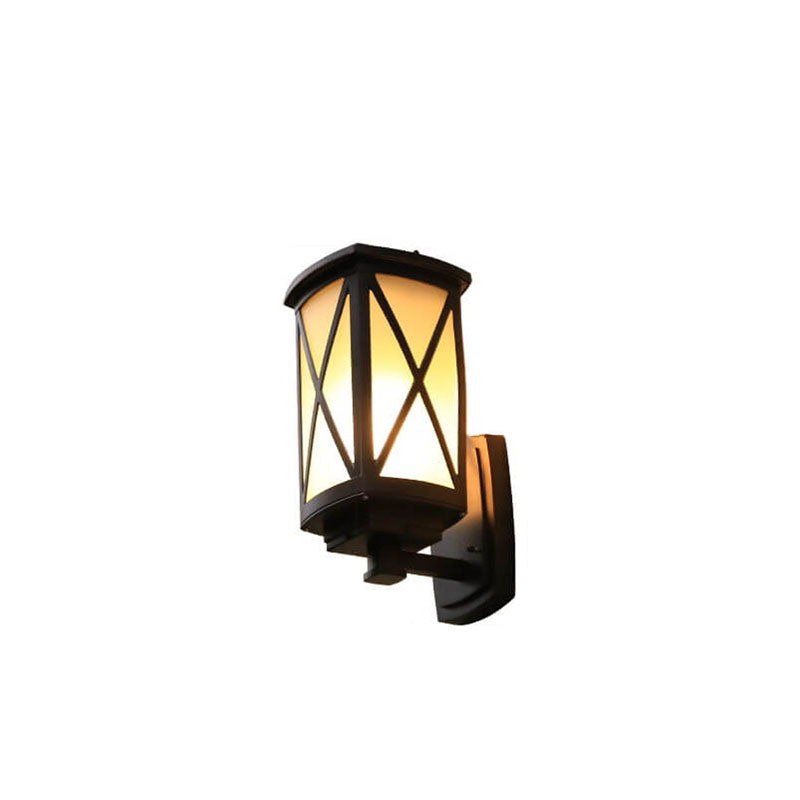 Solar Chinese Outdoor Square Column Cage 1-Light Wall Sconce Lamp