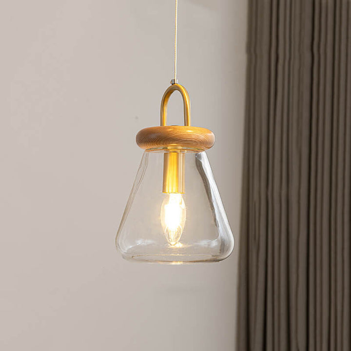 Moderne nordische runde Inselleuchte aus Glas und Holz mit 1/3-flammigem Kronleuchter-Design für das Wohnzimmer 
